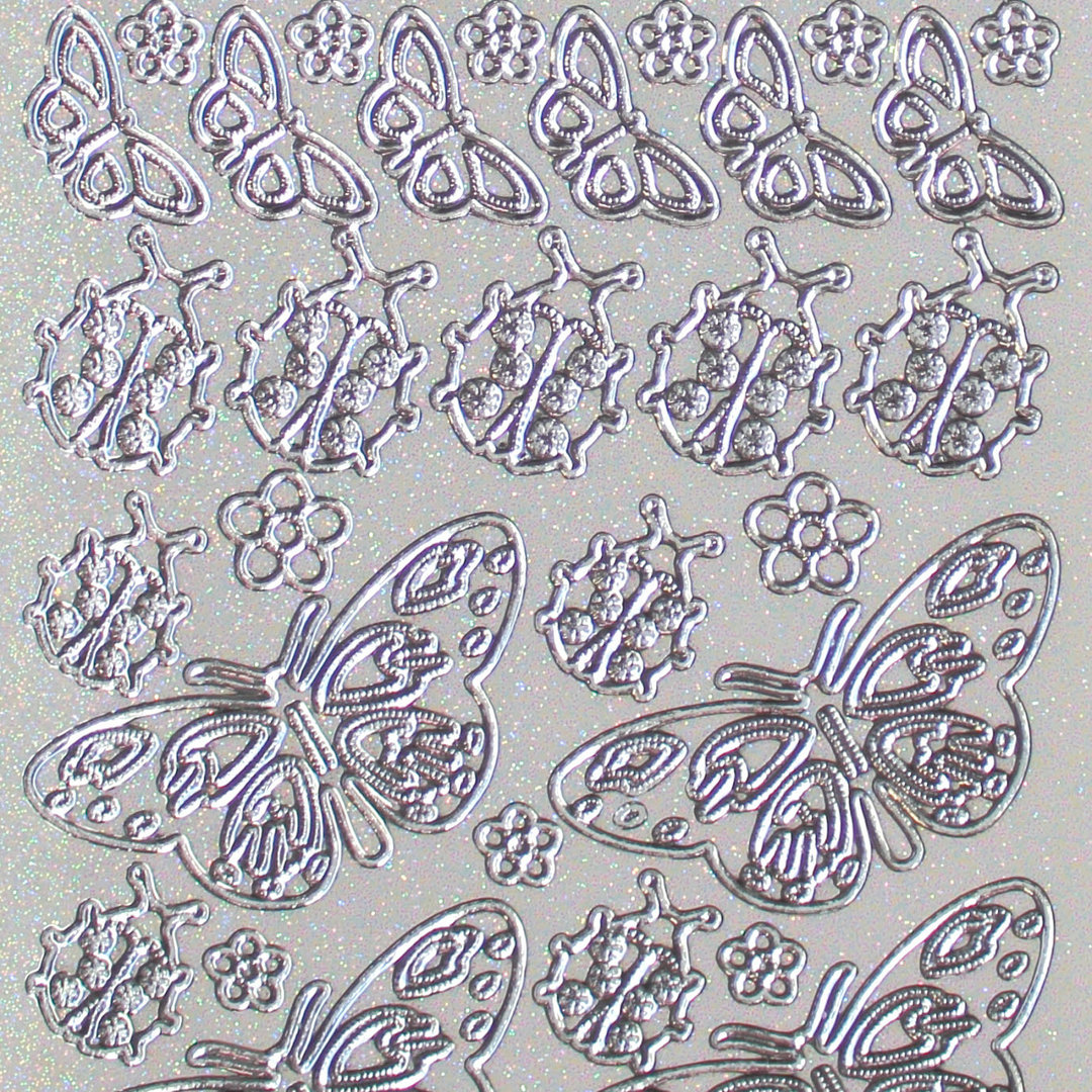 Glitzer Glimmer Sticker Nr.0818 Silber transparent Schmetterlinge - Marienkäfer