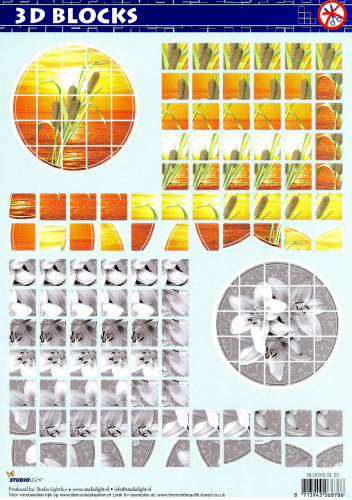 3D BLOCKS Nr.25 Mosaik Stanzbogen Schilf Lilie & Sonnenuntergang