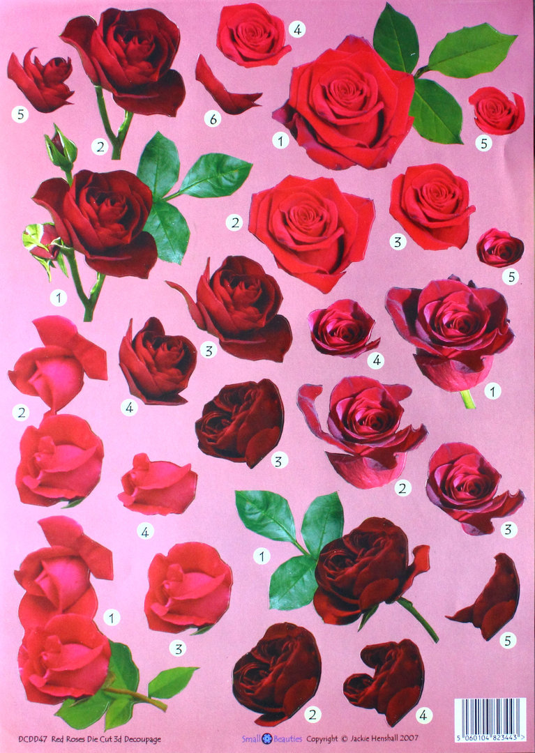 3D Stanzbogen Nr.047 Rote Rosen