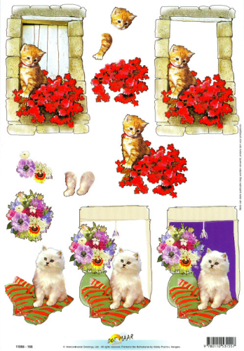 3D Schneidebogen Nr.155 Katzen im Blumenfenster