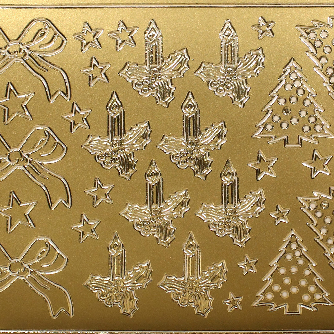 Sticker Nr.1658 Gold Schleifen Kerzen Glocken Tannenbaum