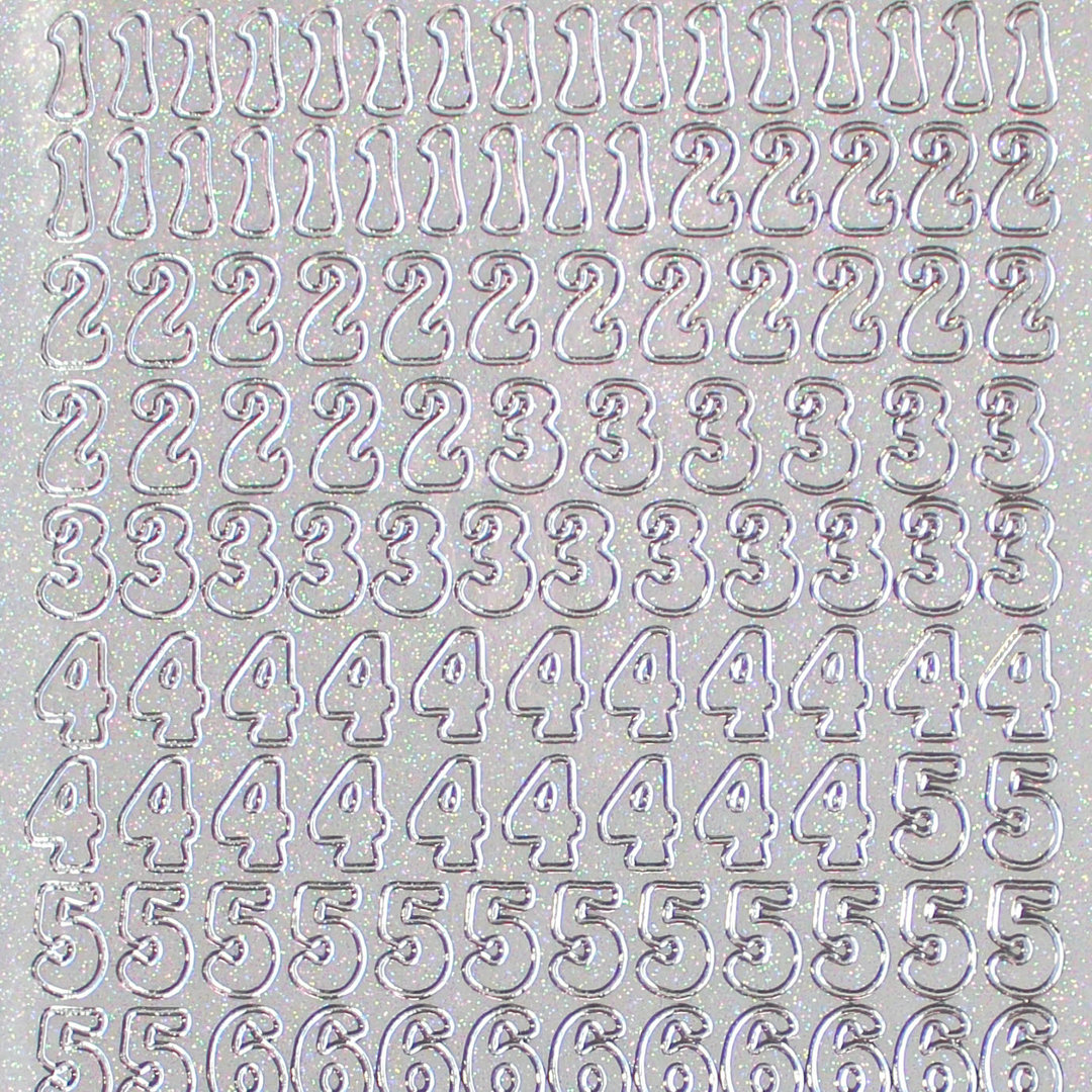 Glitzer Glimmer Sticker Nr.0815 Silber transparent Zahlen u. Zeichen