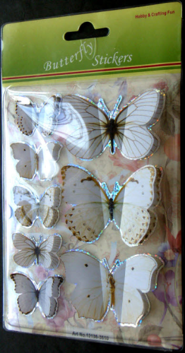 3D POP UP Sticker Schmetterlinge Nr.3610 WEISS + HOLO