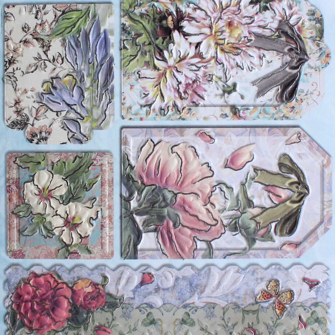 Geprägte Sticker Nr.103 Blumen Labels Etikett Silberdekor - REDDY -