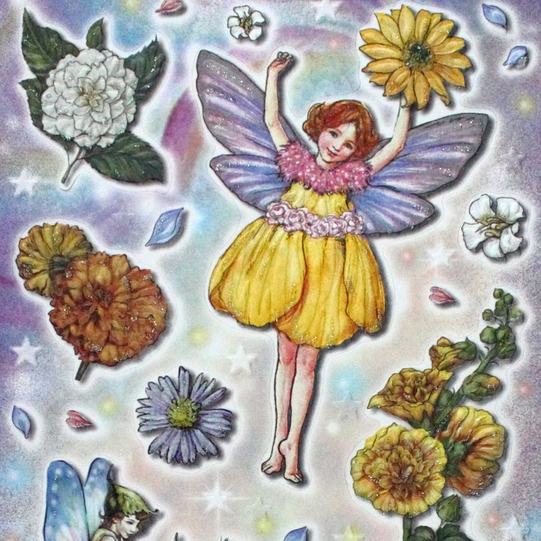 Geprägte Sticker Nr.8010A Blumen - Feen mit Glitter