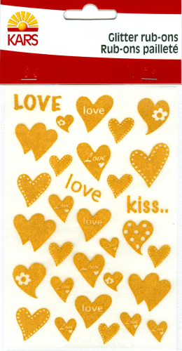 Rub-On Glitter Sticker Nr.3105 gold LOVE kiss HERZEN
