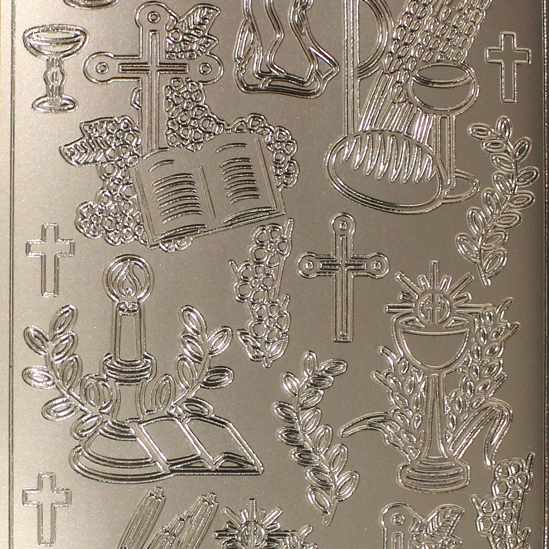 Sticker Nr.1845 Silber Kirchliche Symbole Kreuz Kelch Ähre
