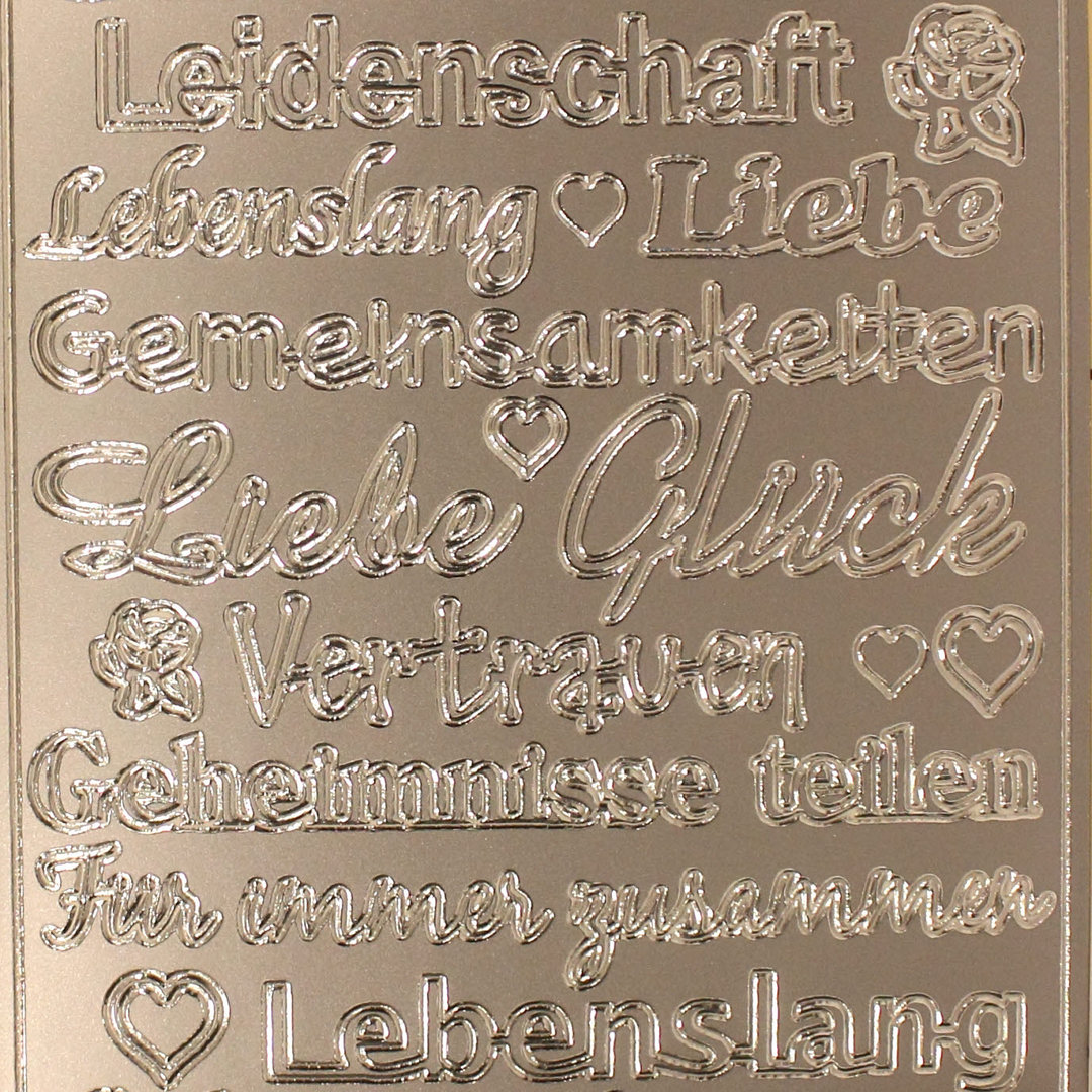 Sticker Nr.3712 Silber Worte für Gefühle Zärtlichkeit Leidenschaft Lebenslang Vertrauen