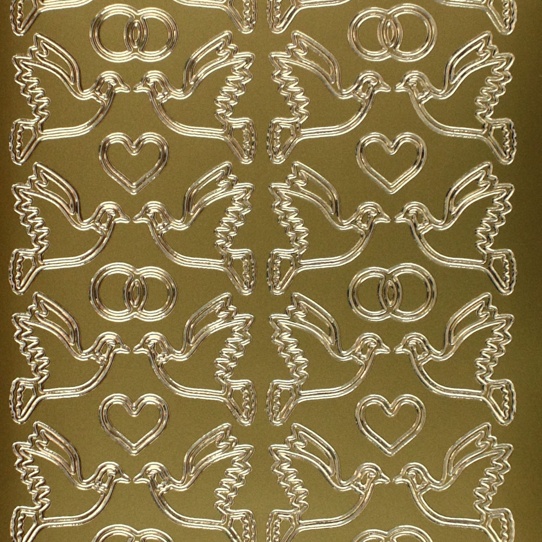 Sticker Nr.0130 Gold Hochzeit Motive Tauben - Herz - Ringe
