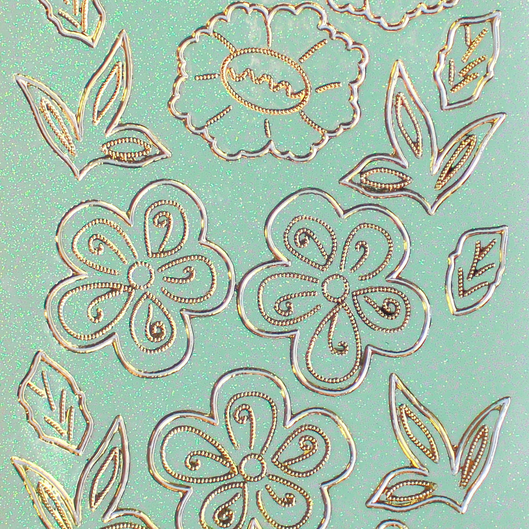 Glitzer Glimmer Sticker Nr.2040 Grün / Gold Flora Büten Blätter Mix