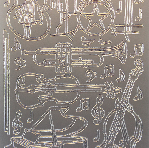 Sticker Nr.0816 Silber Musik Instrumente Noten