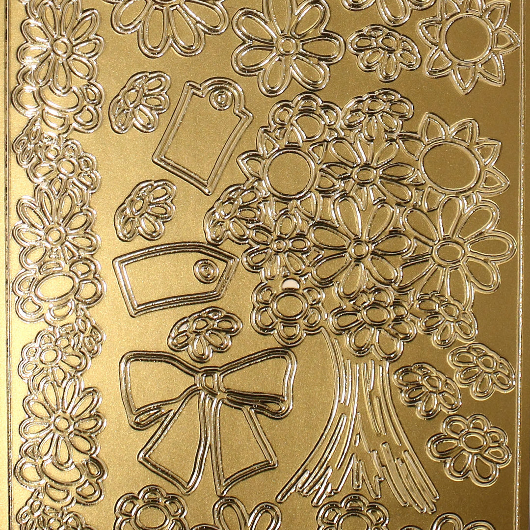 Sticker Nr.0342 Gold Blüten Strauß Tags Anhänger Schleife