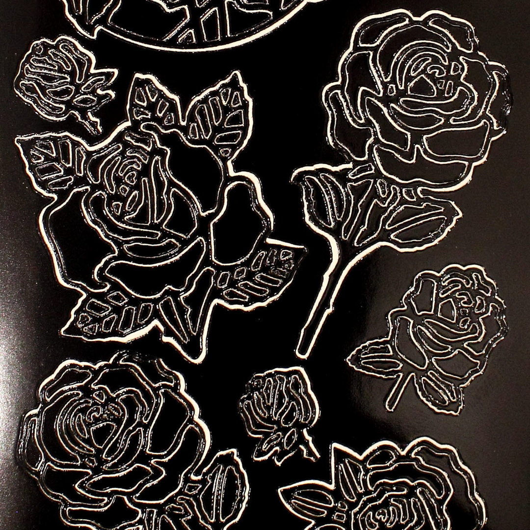Sticker Nr.0809 Schwarz diverse Rosen. Rose mit Stiel, Rosenblüte