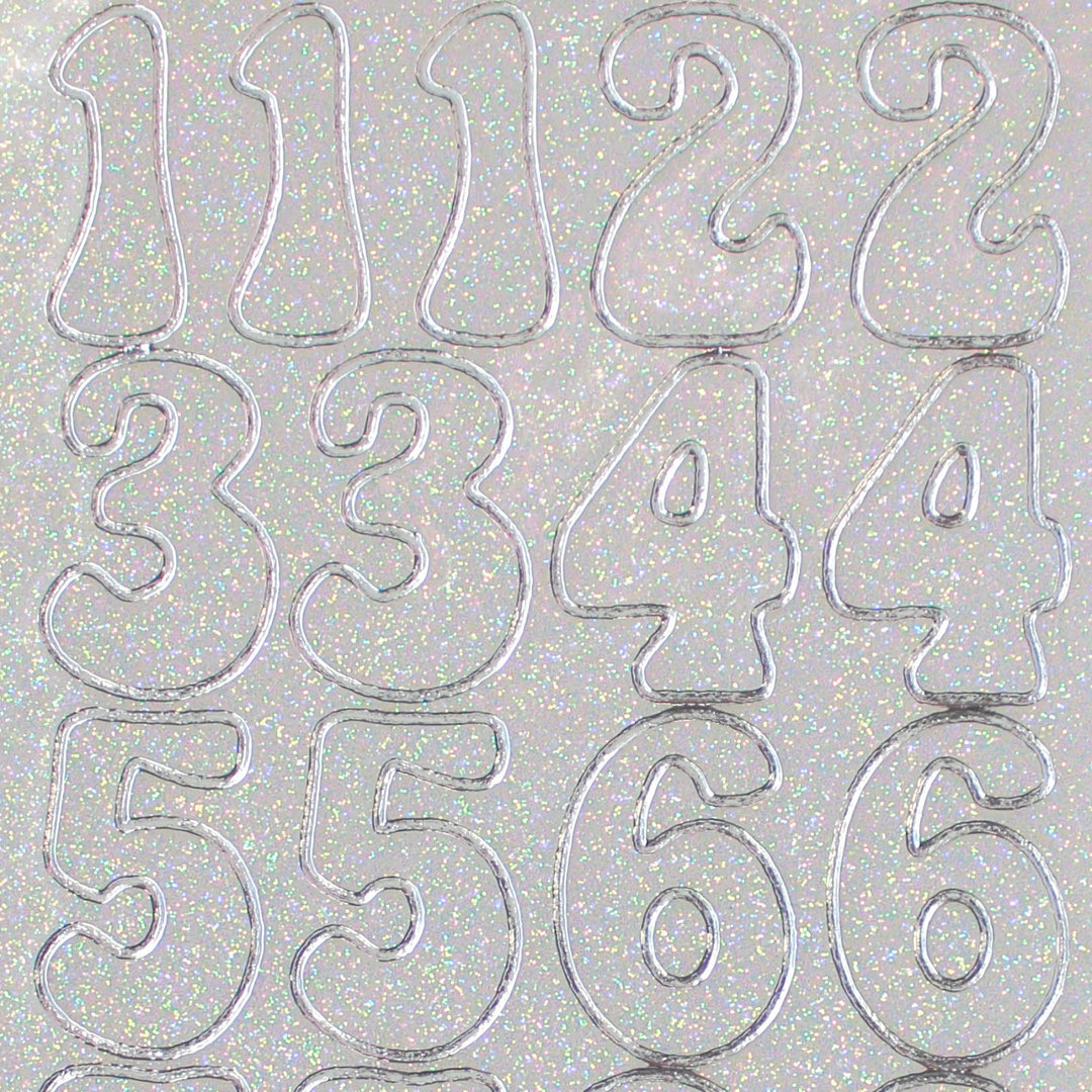 Glitzer Glimmer Sticker Nr.0939 Silber transparent Zahlen 0-9