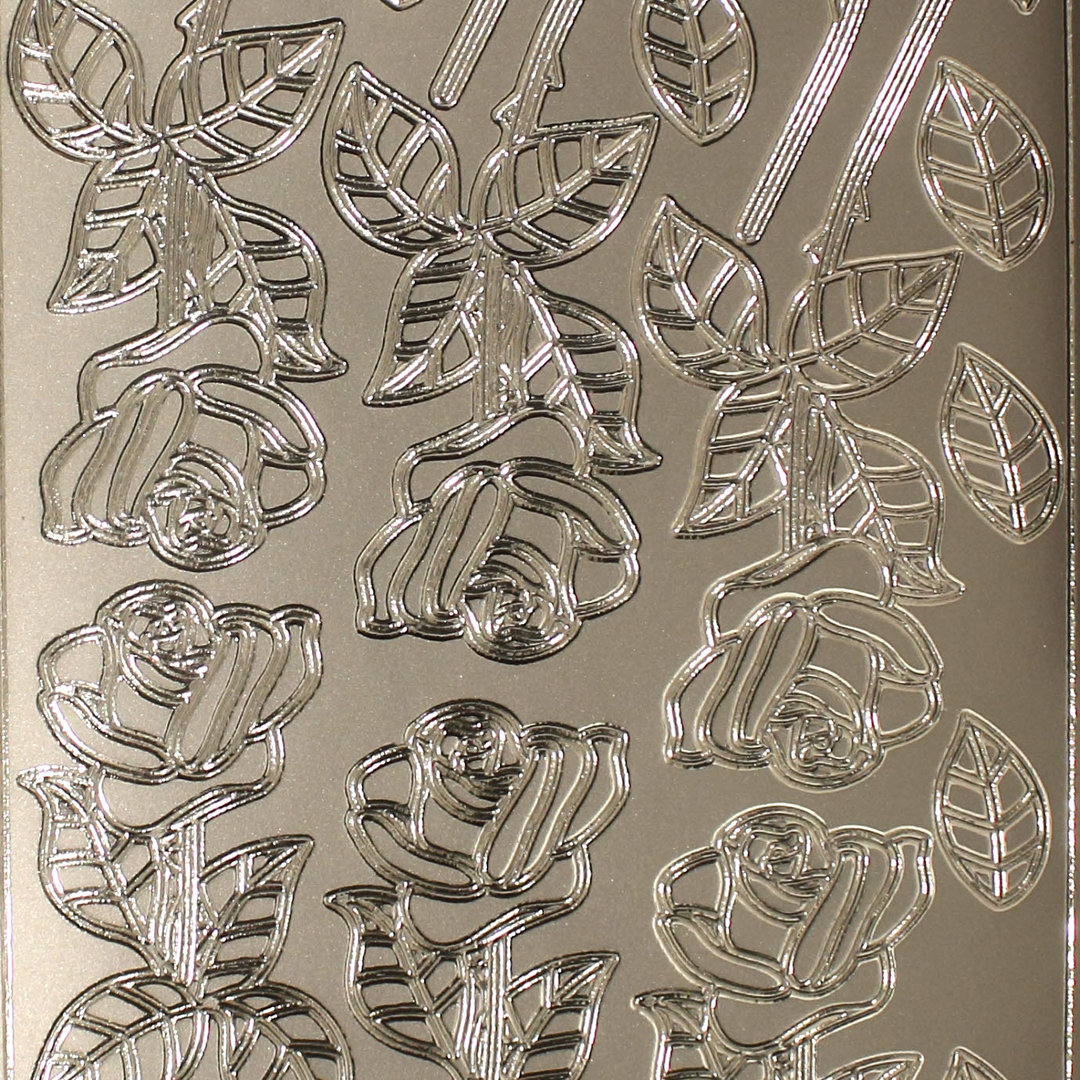 Sticker Nr.1848 Silber groß lang Stielrose Rose Blatt