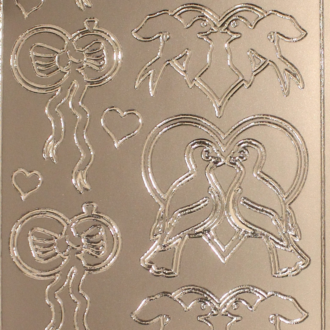 Sticker Nr.3608 Silber Hochzeit Taubenpaar im Herz