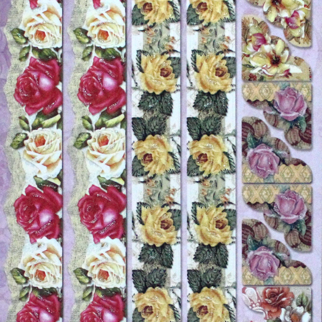 Geprägte Sticker Nr.8065A Blumen - Bordüren - Ecken mit Glitter