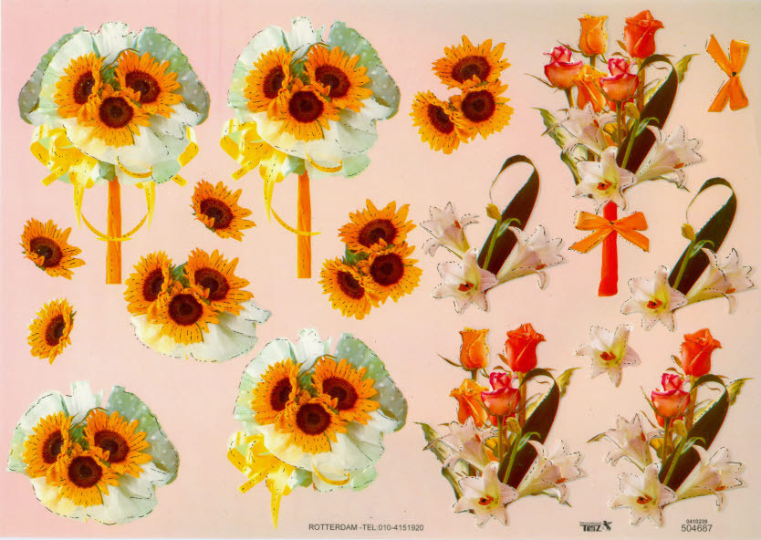 3D Schneidebogen Nr.4687 geprägt TBZ Sonnenblumen Lilien Tulpen