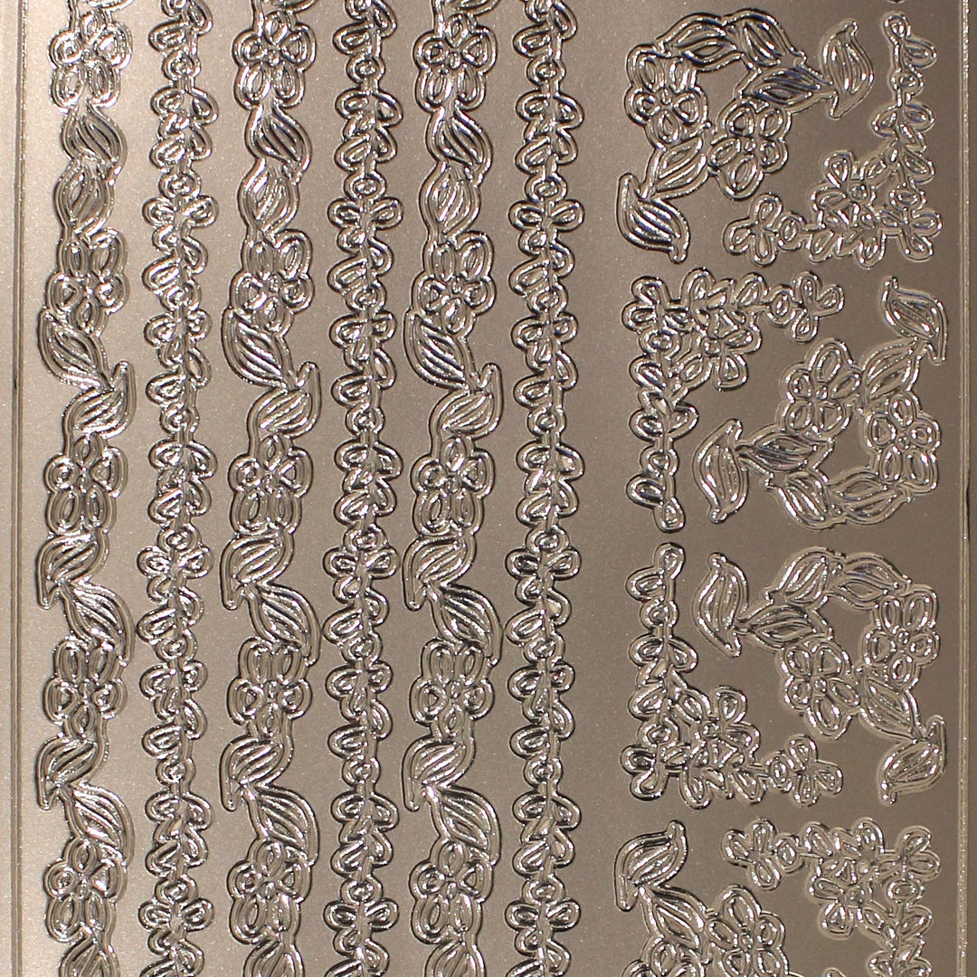 Sticker Nr.2190 Silber Blüten - MIX Ecken & Bordüren