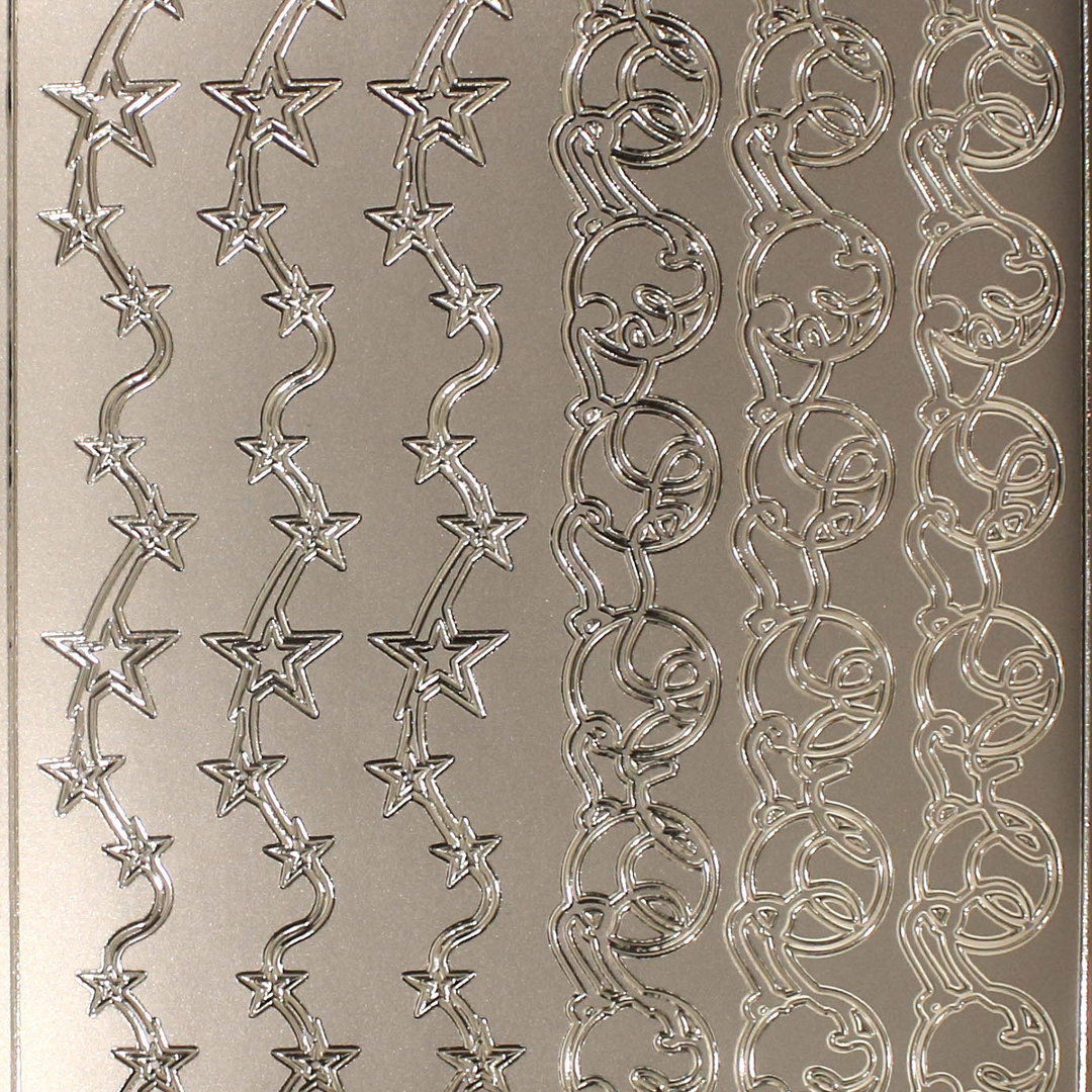 Sticker Nr.1877 Silber Weihnachten Bordüre Stern Kugeln