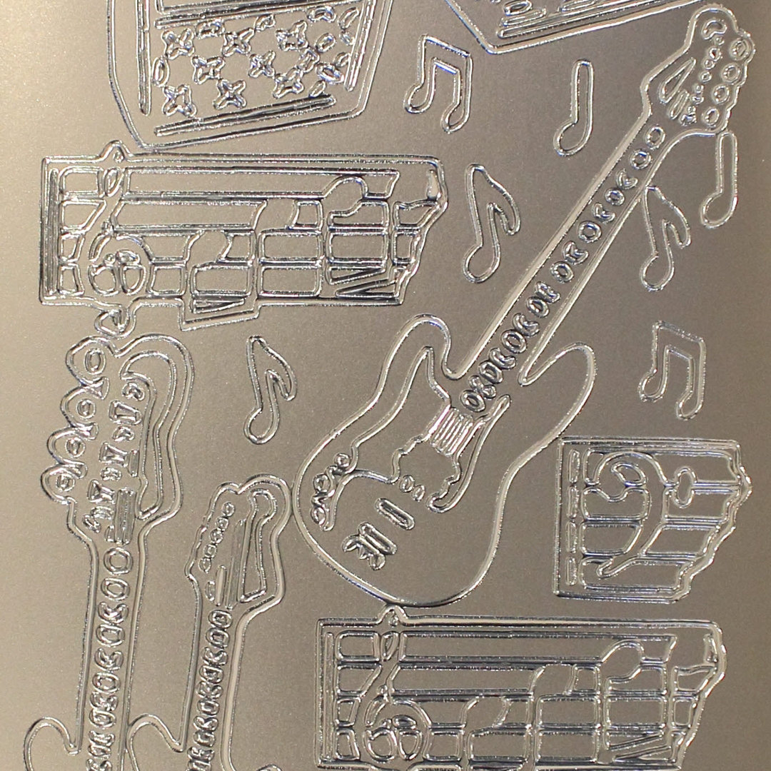 Sticker Nr.6472 Silber Musik Instrumente Gitarre Bass