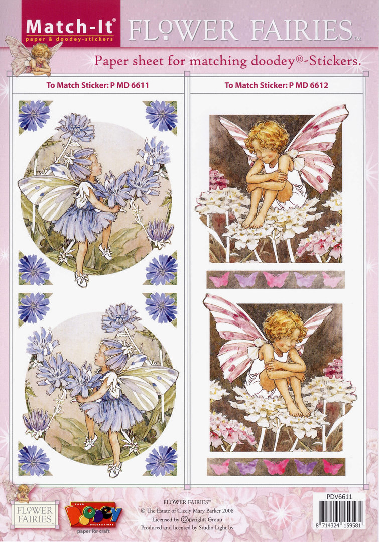 Flower Fairies Match-it Schneidebogen Nr.6611 Sticker 6611 u. 6612 Feen Elfen