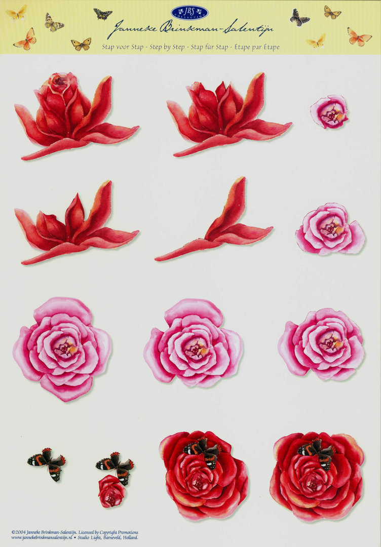 3D Schneidebogen A4 Nr.004 JBS Blüte Rosen rot rosa