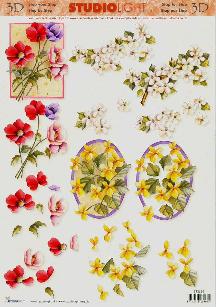 3D Schneidebogen A4 Nr.601 studiolight div. Frühlingsblumen Blütern