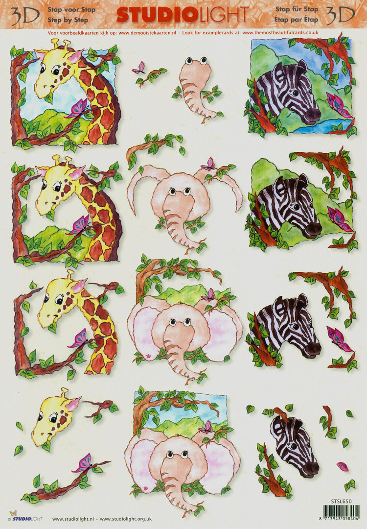 3D Schneidebogen A4 Nr.650 studiolight Animals Tiere Giraffe Elefant Zebra