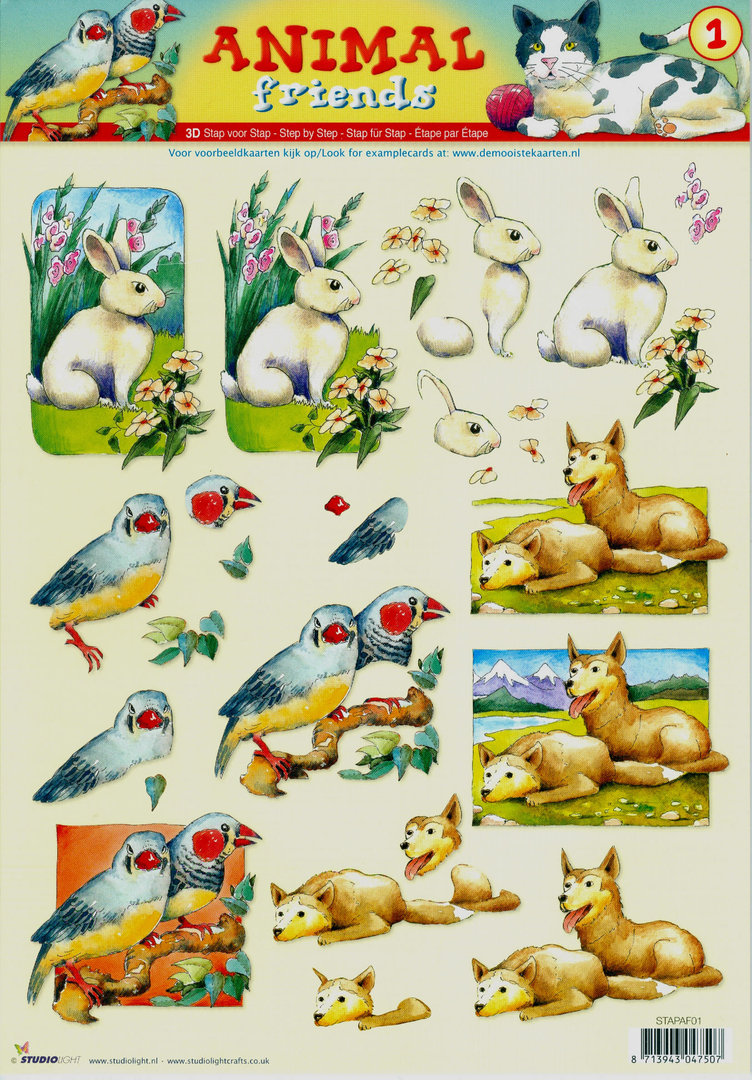 3D Schneidebogen A4 Nr.001 studiolight animal friends Hase Papageien Hunde