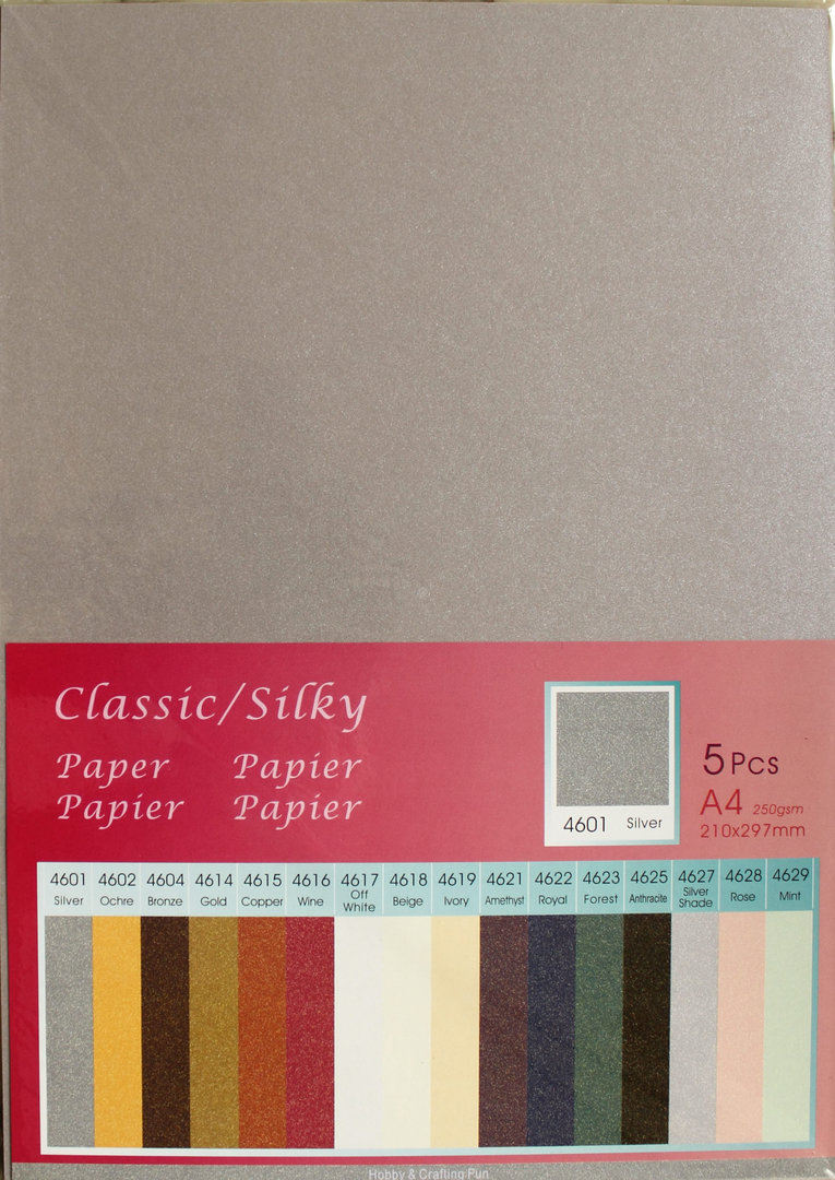 Papier Classic Silky 250g/m² Nr.4601 Silver 5 Bogen A4