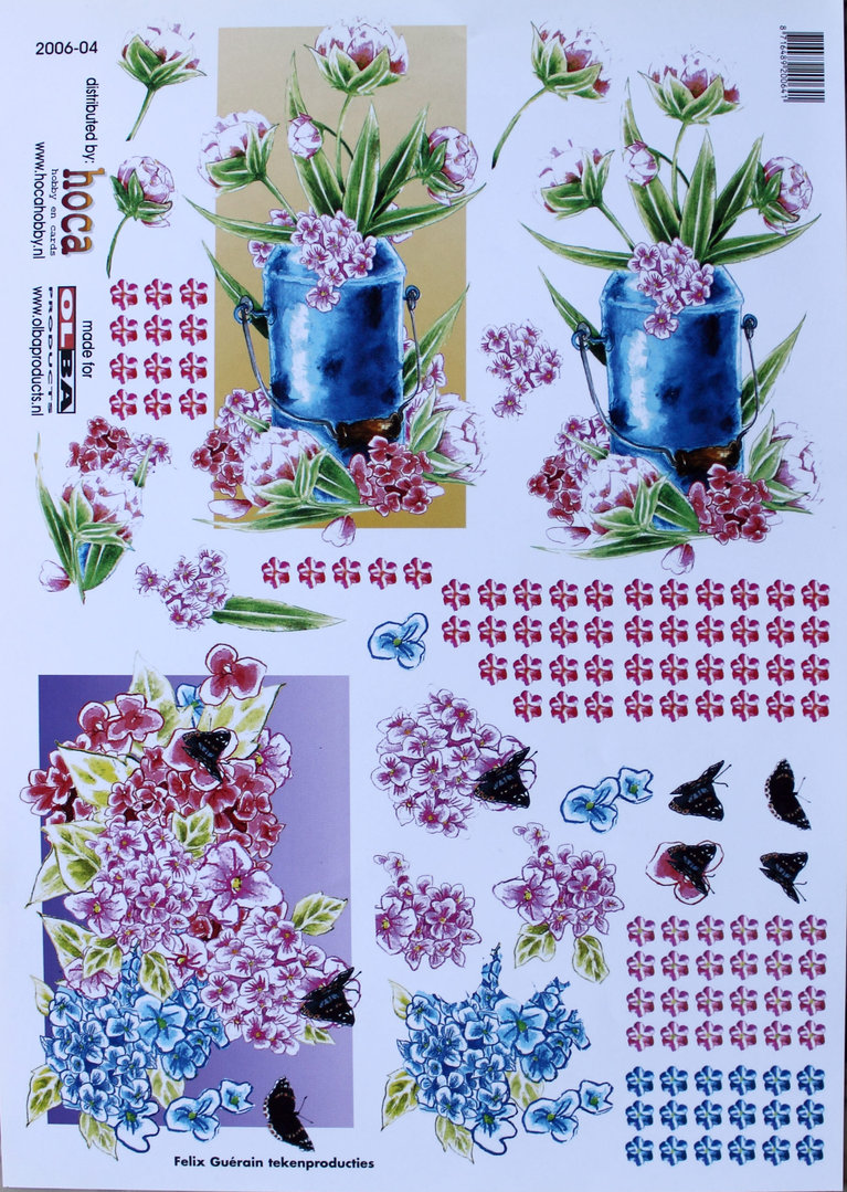 3D Olba - Motivbogen Nr.04 Hortensien - Blumen in der Kanne