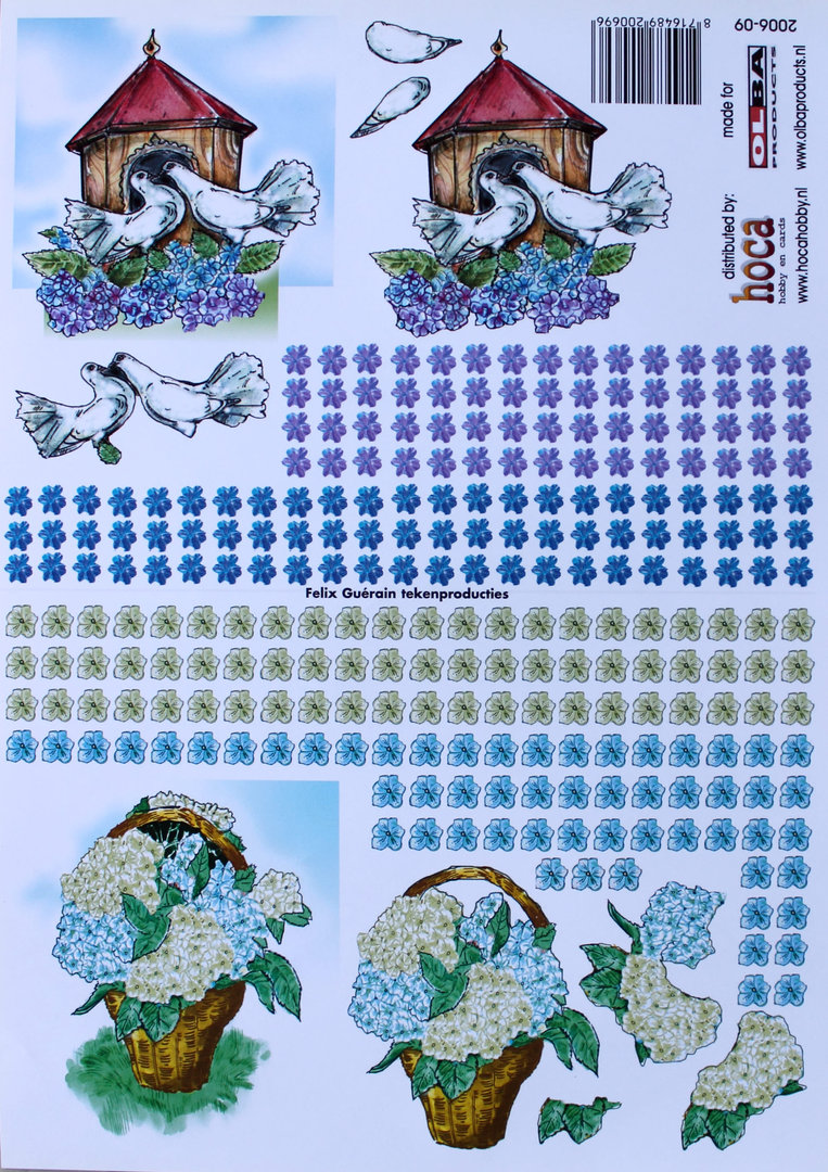 3D Olba - Motivbogen Nr.09 Blumenkorb - Hortiense - Vogelhaus - Taubenpaar