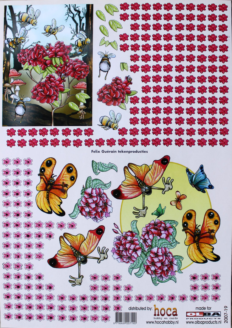 3D Olba - Motivbogen Nr.19  Blume- Bienen - Schmetterlinge