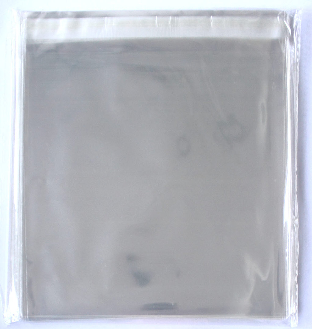 50 Klarsicht Cellophan Hüllen Quadratisch 15,8cm x 15,8cm Verschlußklappe 2,3cm - Klebestreifen