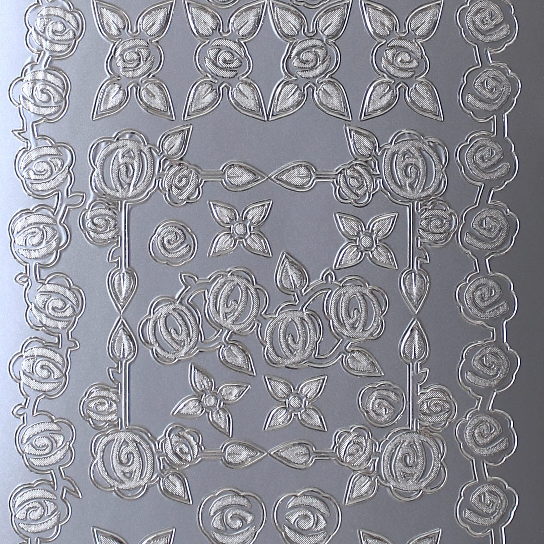Sticker Nr.1182 Silber Rosen Blüten Bordüre Ecken