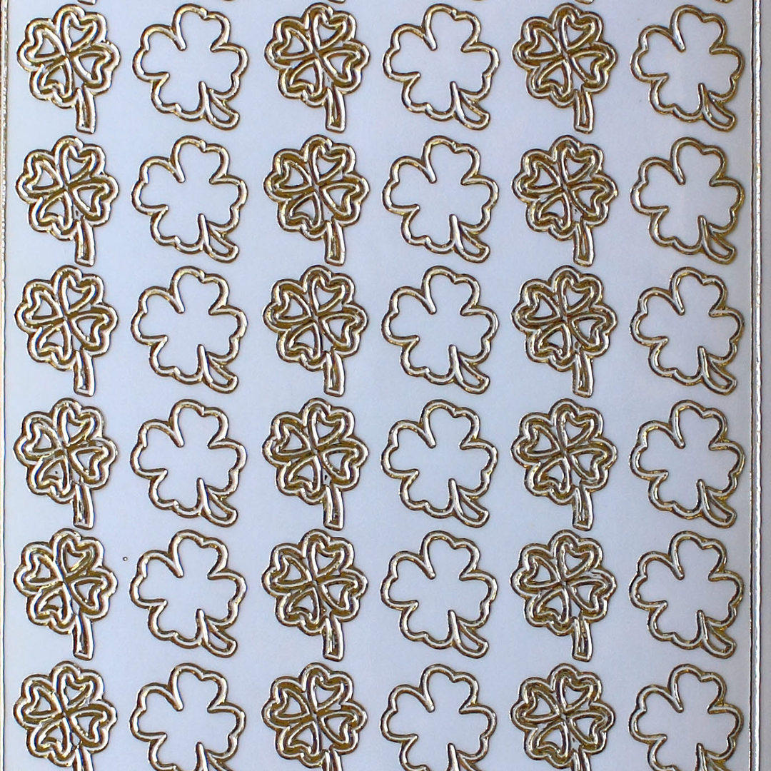 Sticker Nr.1977 Transparent Gold Glücksklee - Vierblättriges Kleeblatt