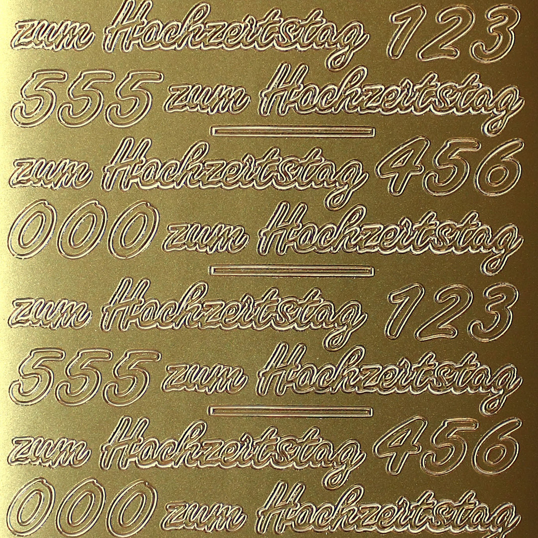 Sticker Nr.01016 Gold Schreibschrift zum Hochzeitstag - Zahlen 0 bis 6