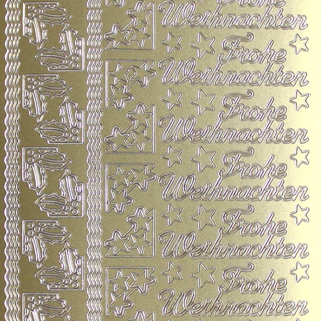 Sticker Nr.0467 Gold Schreibschrift Frohe Weihnachten - Ecken - Wellenlinien
