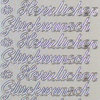 Glitzer Glimmer Sticker Nr.0492 Silber transparent Herzlichen Glückwunsch Schreibschrift groß