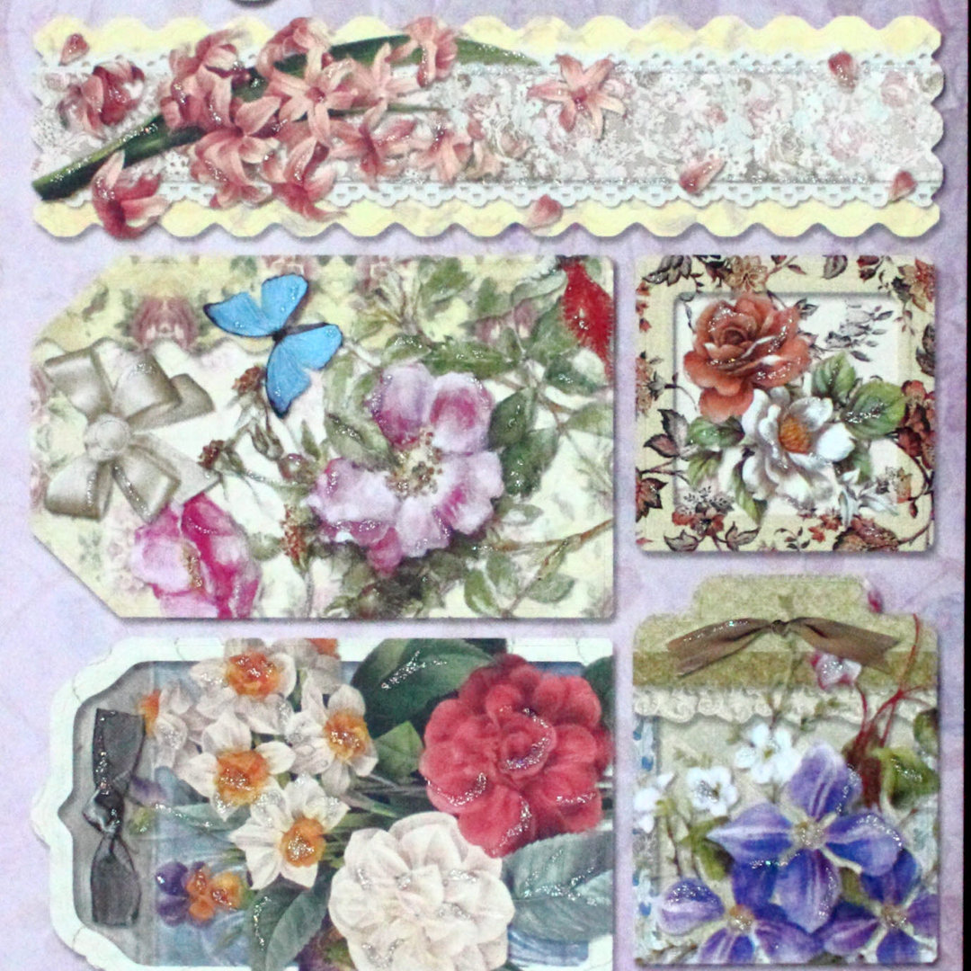 Geprägte Sticker Nr.8065B Blumen - Labels mit Glitter