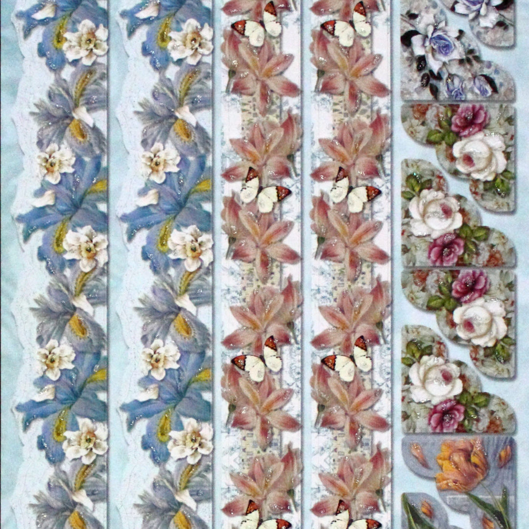Geprägte Sticker Nr.8066A Blumen - Bordüren - Ecken mit Glitter