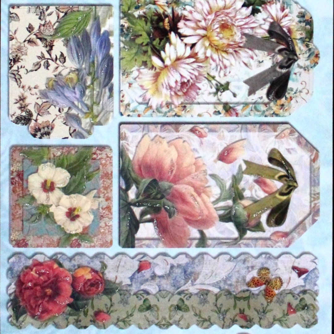 Geprägte Sticker Nr.8066B Blumen - Labels mit Glitter
