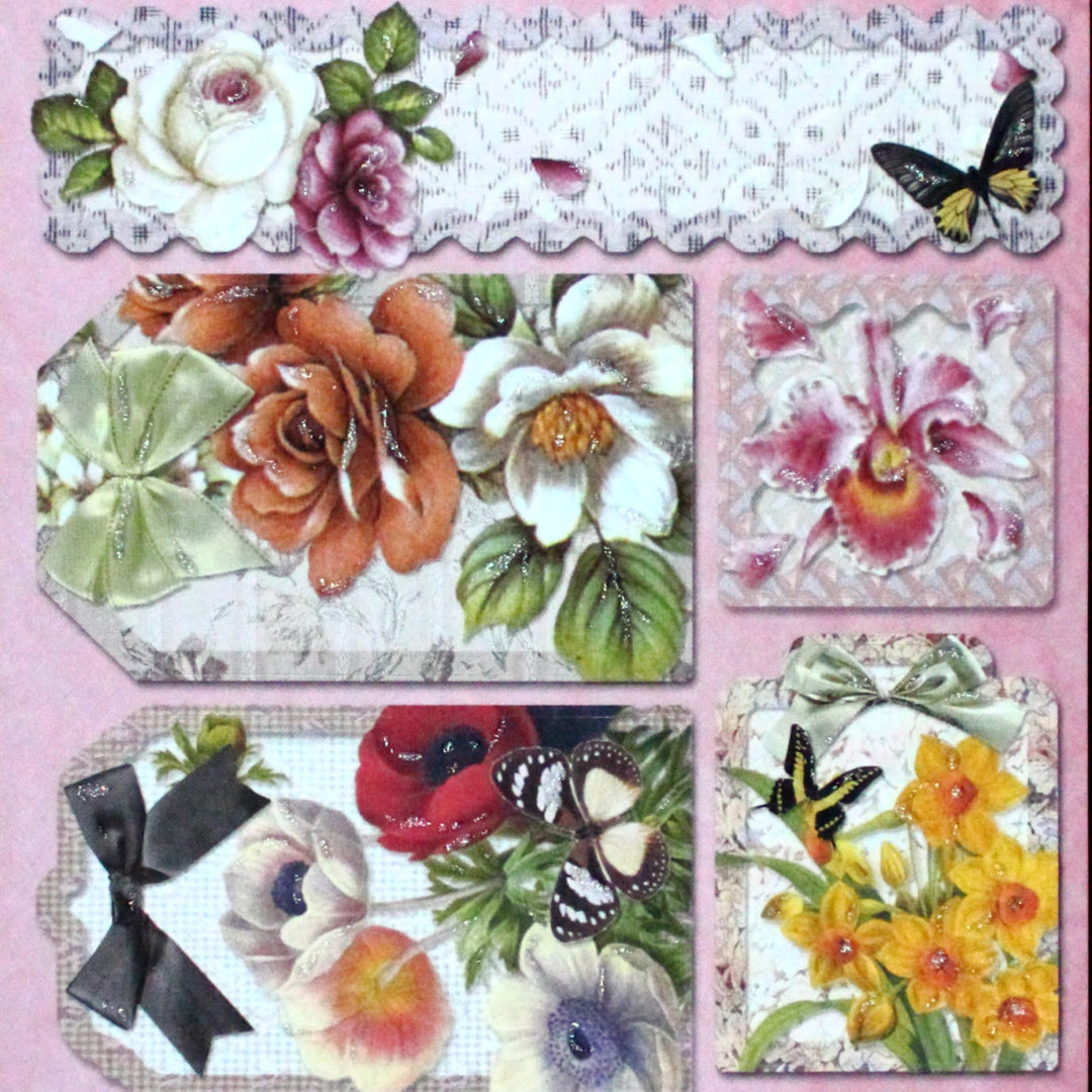 Geprägte Sticker Nr.8067B Blumen - Labels mit Glitter