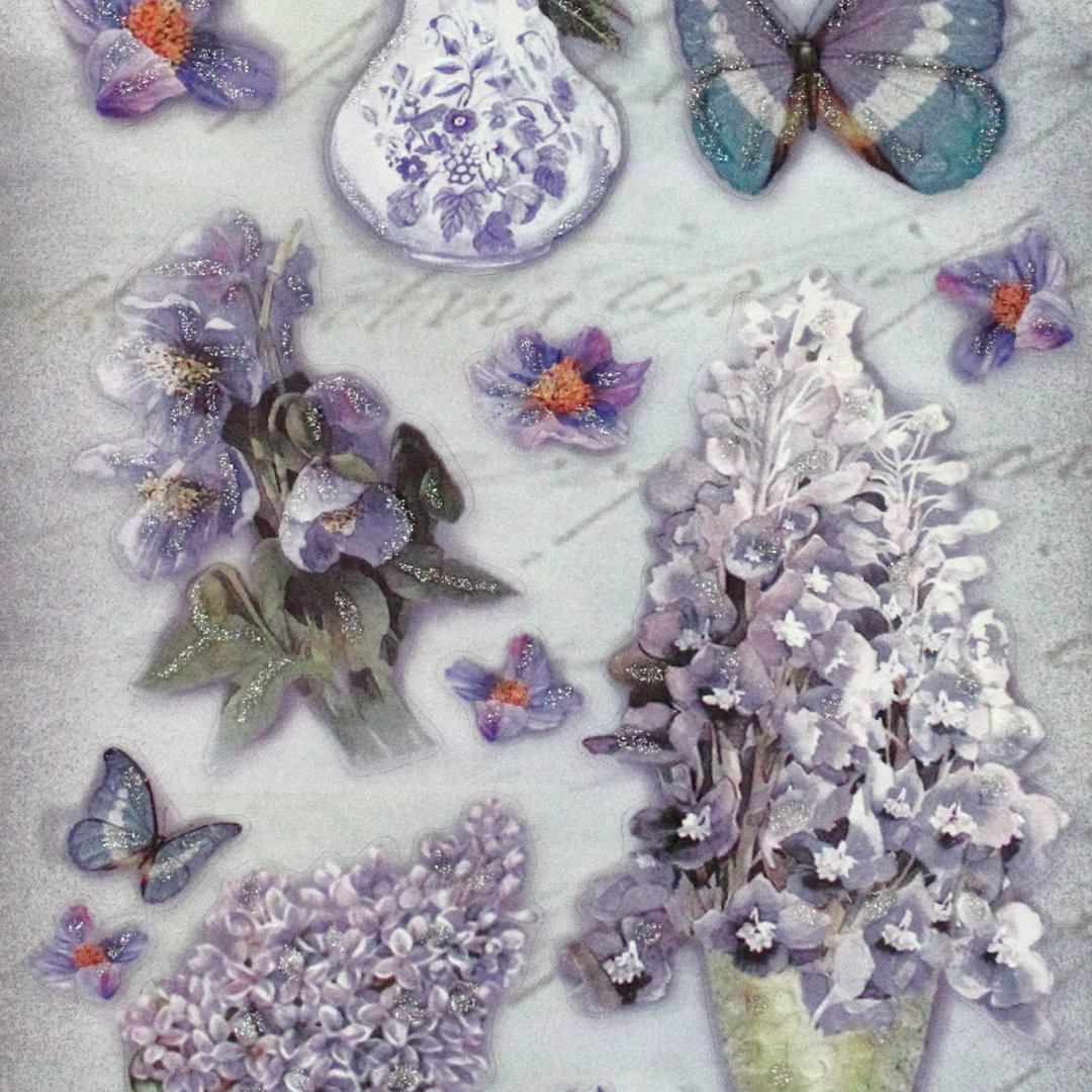 Geprägte Sticker Nr.8076C Blumen - Schmetterlinge mit Glitter