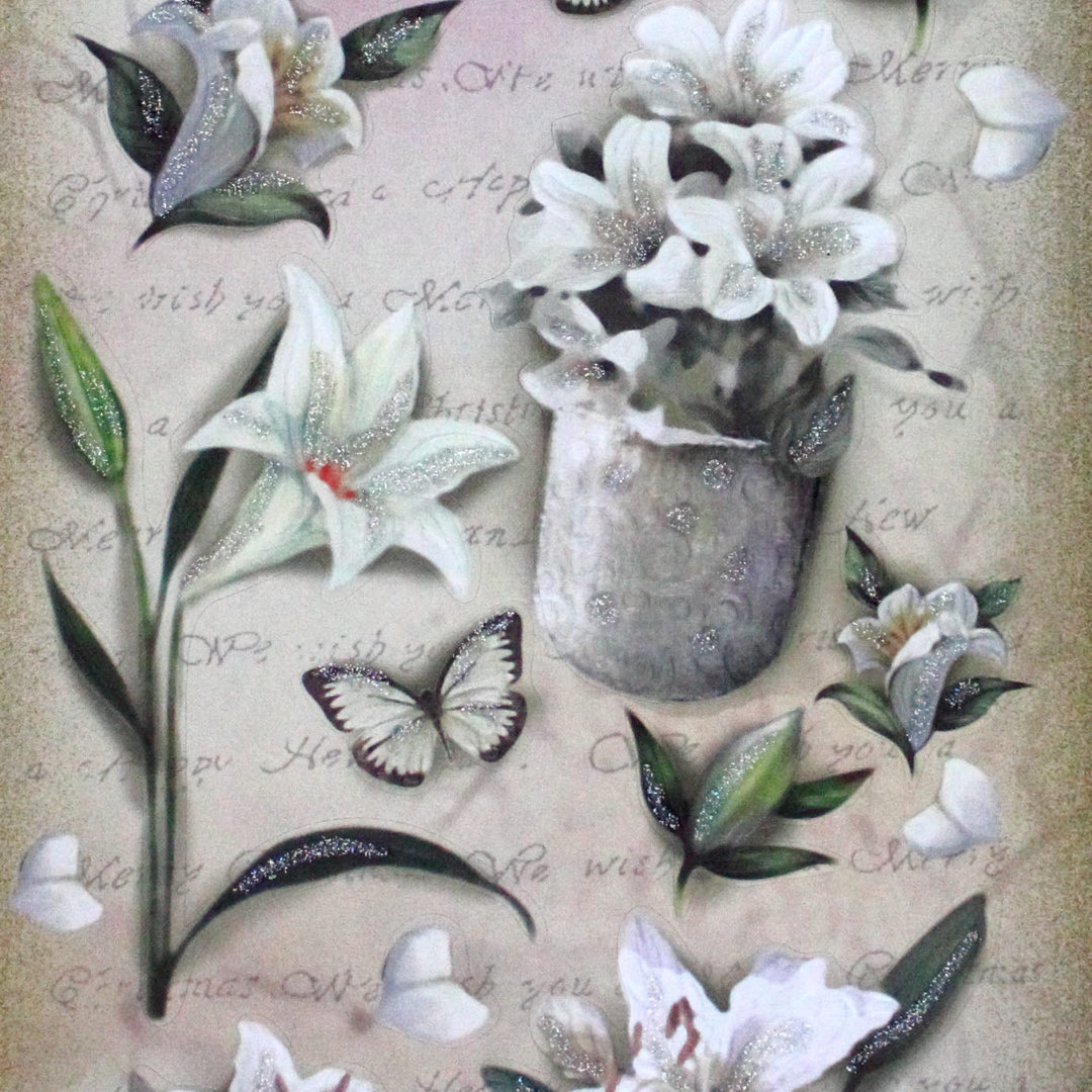Geprägte Sticker Nr.8076D Blumen - Schmetterlinge mit Glitter