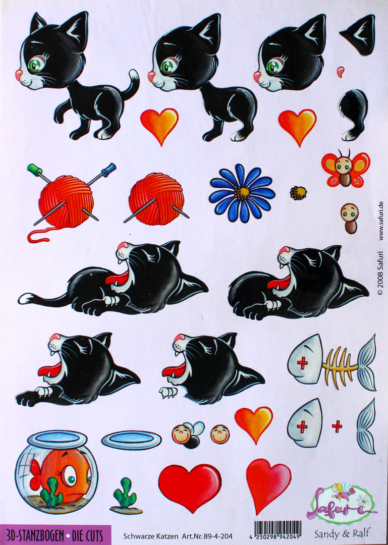 3D Stanzbogen A4 Nr.204 Schwarze Katzen