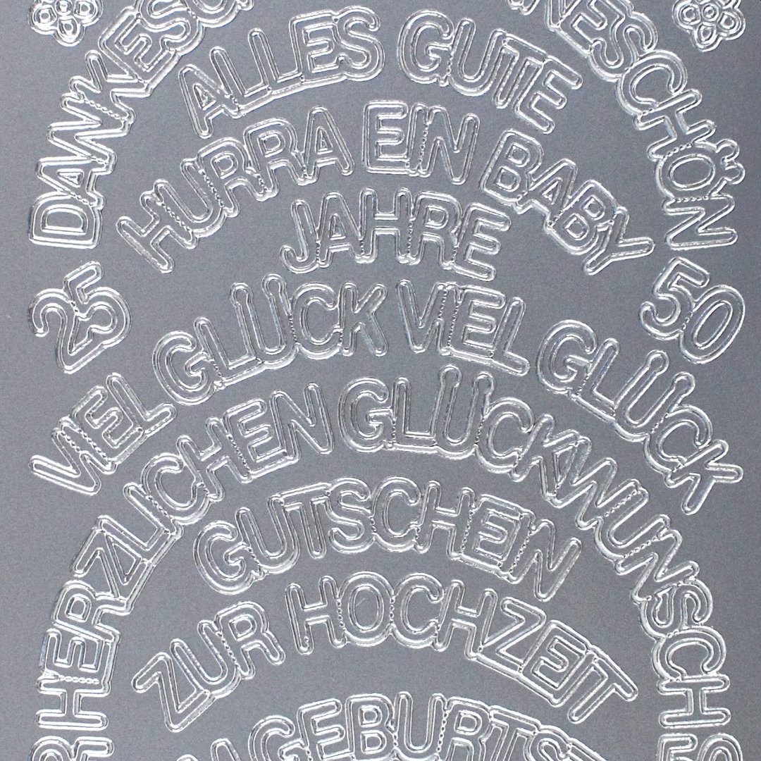 Sticker Nr.0426 Silber HERZLICHEN GLÜCKWUNSCH - ZUM JUBILÄUM  25 - 50 - Halbkreis