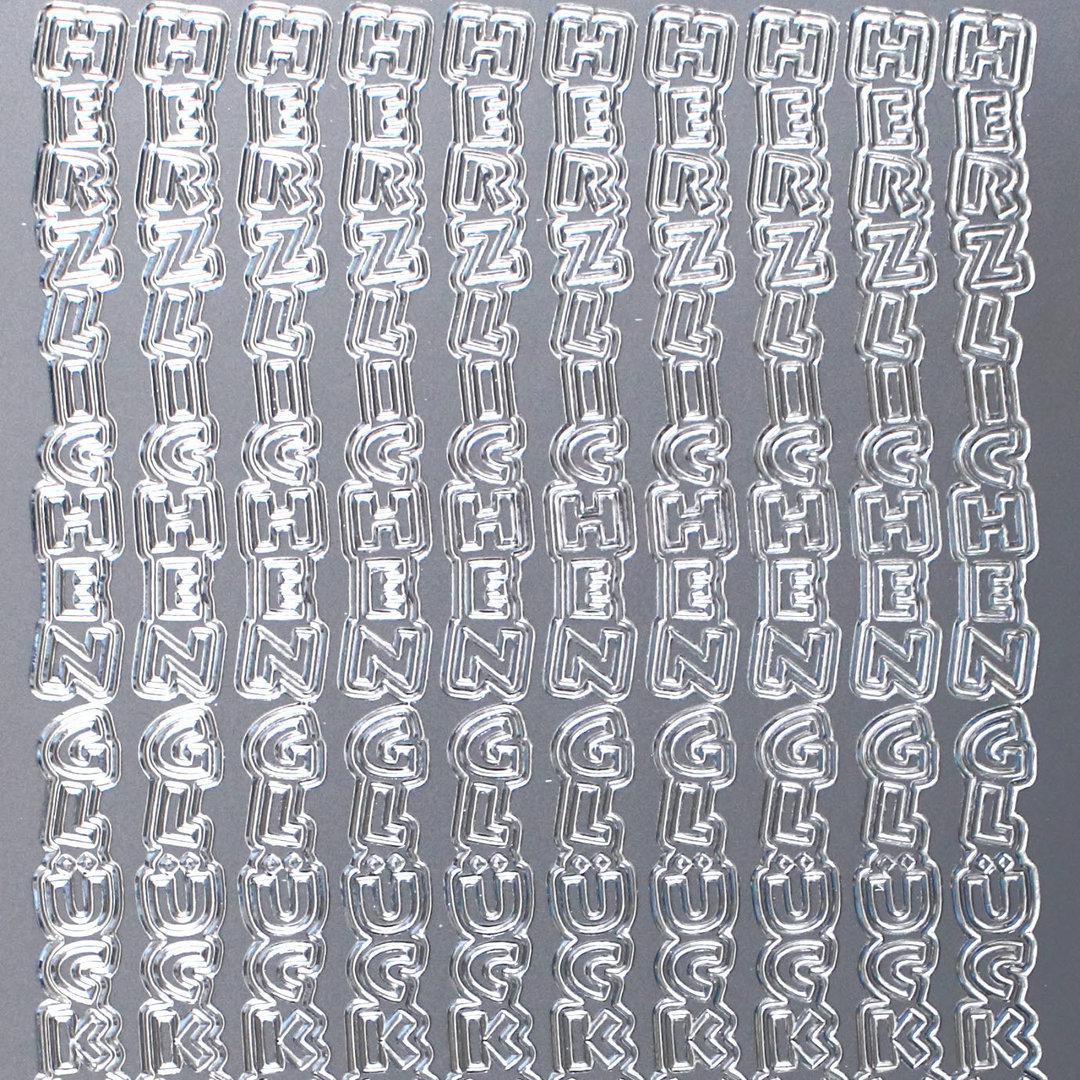 Sticker Nr.3424 Silber senkrecht HERZLICHEN GLÜCKWUNSCH positiv / negativ