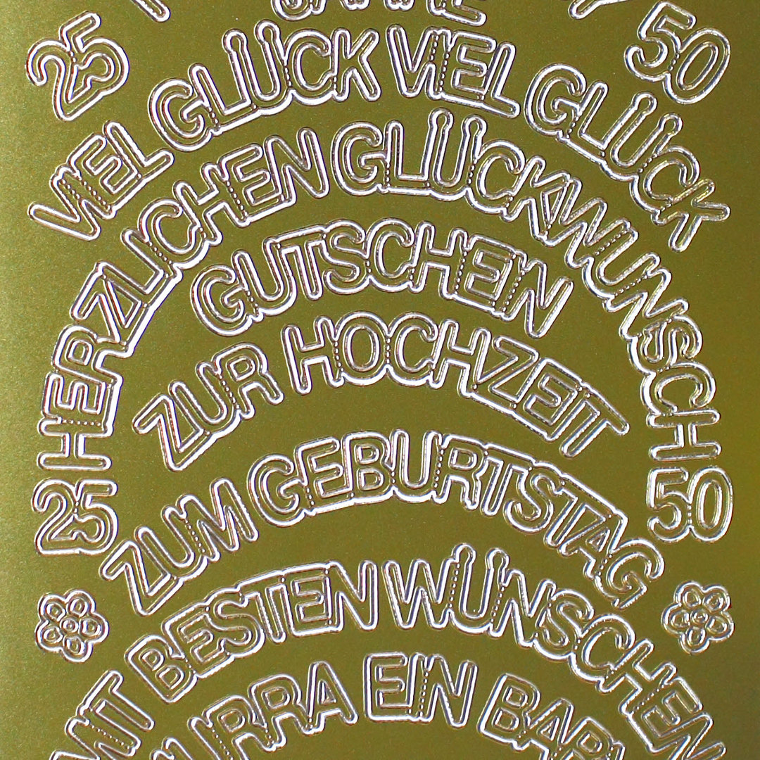 Sticker Nr.0426 Gold HERZLICHEN GLÜCKWUNSCH - ZUM JUBILÄUM  25 - 50 - Halbkreis